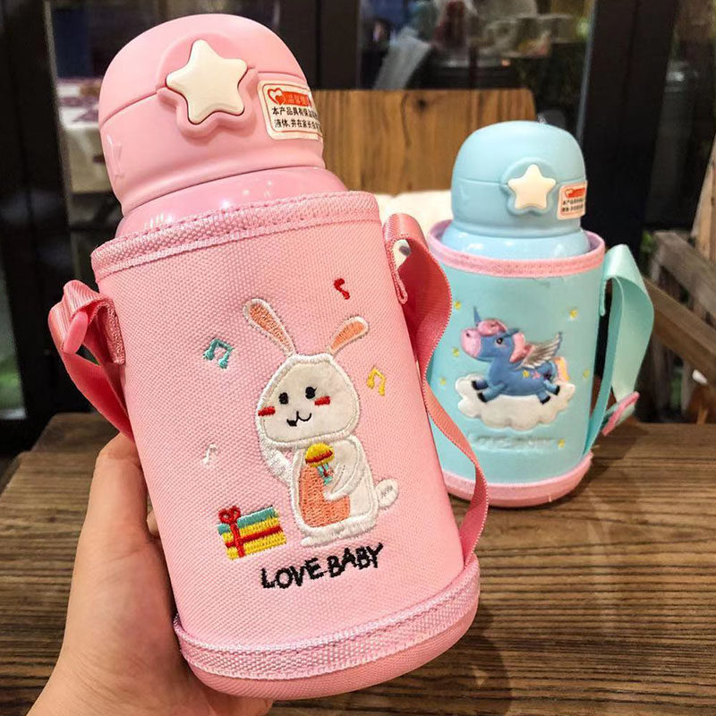 With Cup Sleeve Child Straw Insulated Cup Dual-use Large Capacity Kettle Students Outdoor School Drink Cup Anti Leakage Drinking Water Cup