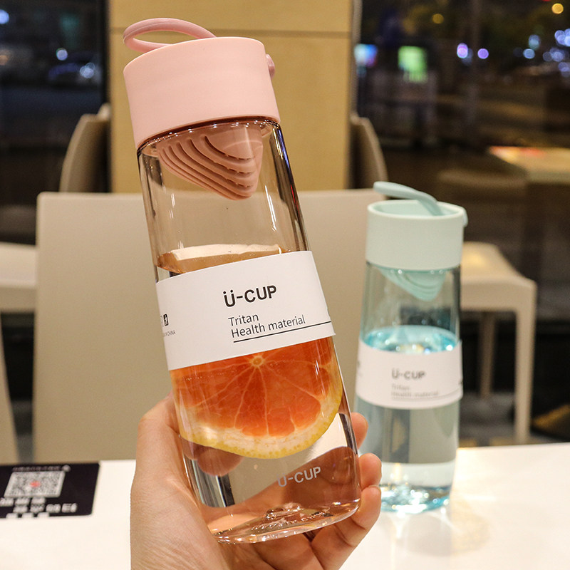 Korean version with tea partition simple large capacity easy-to-use cup fresh summer portable cup Men and women couple leak-proof plastic cup