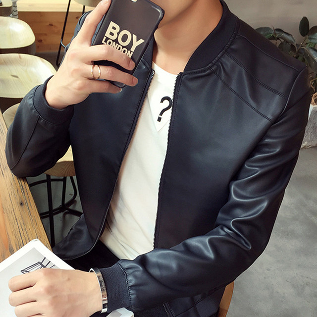 Leather jacket men's autumn and winter baseball collar jacket Korean style slim motorcycle suit handsome casual leather jacket youth trend