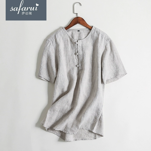Футболка с коротким рукавом для отдыха, ретро цветная рубашка, оверсайз, из хлопка и льна, китайский стиль