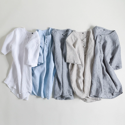 Футболка с коротким рукавом для отдыха, ретро цветная рубашка, оверсайз, из хлопка и льна, китайский стиль