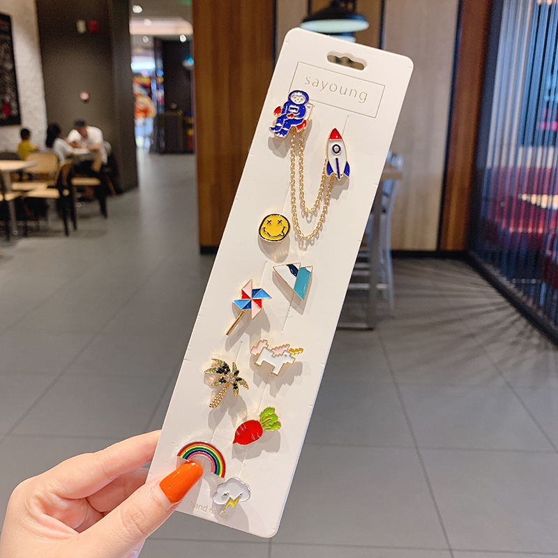 Surprise 9-Piece SetCartoon Brooch lovely solar system high-grade female ins tide personality Accessories ornaments Sternal flower summer like a breath of fresh air male Pin