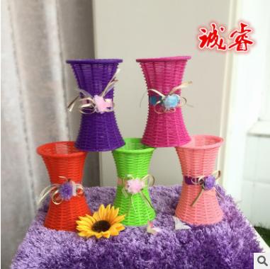 Mô phỏng giỏ hoa nhựa chậu hoa chậu hoa trắng dệt bình hoa tre trang trí hoa khô bằng sắt rèn hoa - Vase / Bồn hoa & Kệ chậu cây để bàn