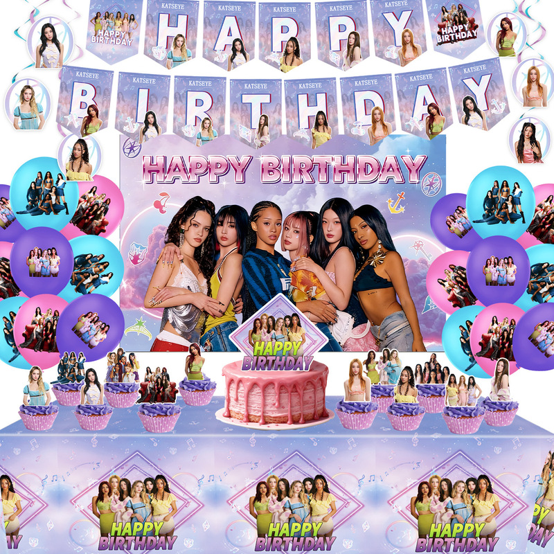Katseye Girl Group Birthday Party Decoration with Disposable Paper Plates, Paper Cups, Banners, Tablecloths and Background Decorations Katseye Girl Group Birthday Party Decoration with Disposable Paper Plates, Paper Cups, Banners, Tablecloths and Background Decorations