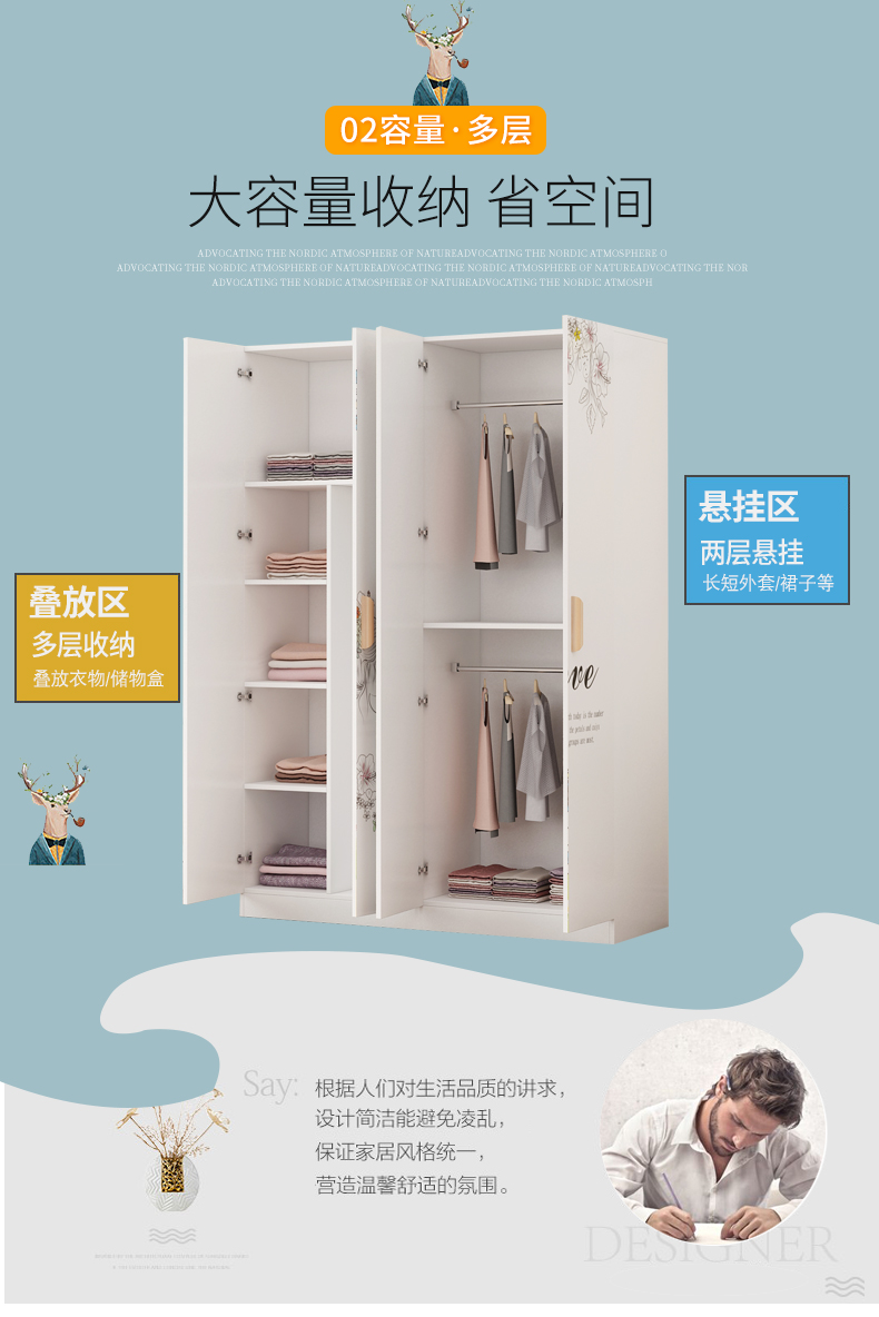 Tủ quần áo nền kinh tế hiện đại đơn giản lắp ráp phòng ngủ thuê closet tấm gỗ đơn giản tủ quần áo gỗ dành cho trẻ em lớn của - Buồng mẫu tủ quần áo 4 buồng