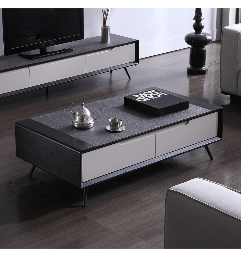 Yue Nina căn hộ nhỏ phòng khách bàn cà phê Bắc Âu tro gỗ rắn tủ TV đơn giản kết hợp đồ nội thất