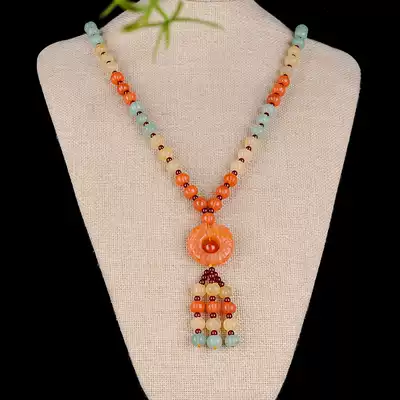 Xinjiang golden silk jade Tangling stone color pumpkin pisces pendant women's fashion temperament personality wild sweater chain