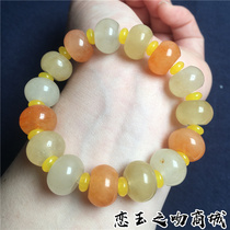 Xinjiang gold silk jade color jade abacus bead Jade hand string womens fashion fresh Joker retro National style bracelet