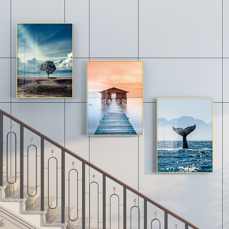 Loft duplex small apartment modern minimalist staircase wall decoration painting indoor background wall painting aisle mural