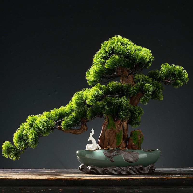 New Chinese simulation bonsai welcome pine ornaments porch living room home office hotel tea table decorations landscaping
