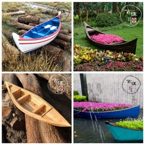 Wooden boat Fishing boat Solid wood ornaments European-style antique Wu tent boat landscape decoration props Catering sightseeing tourism Hand boating