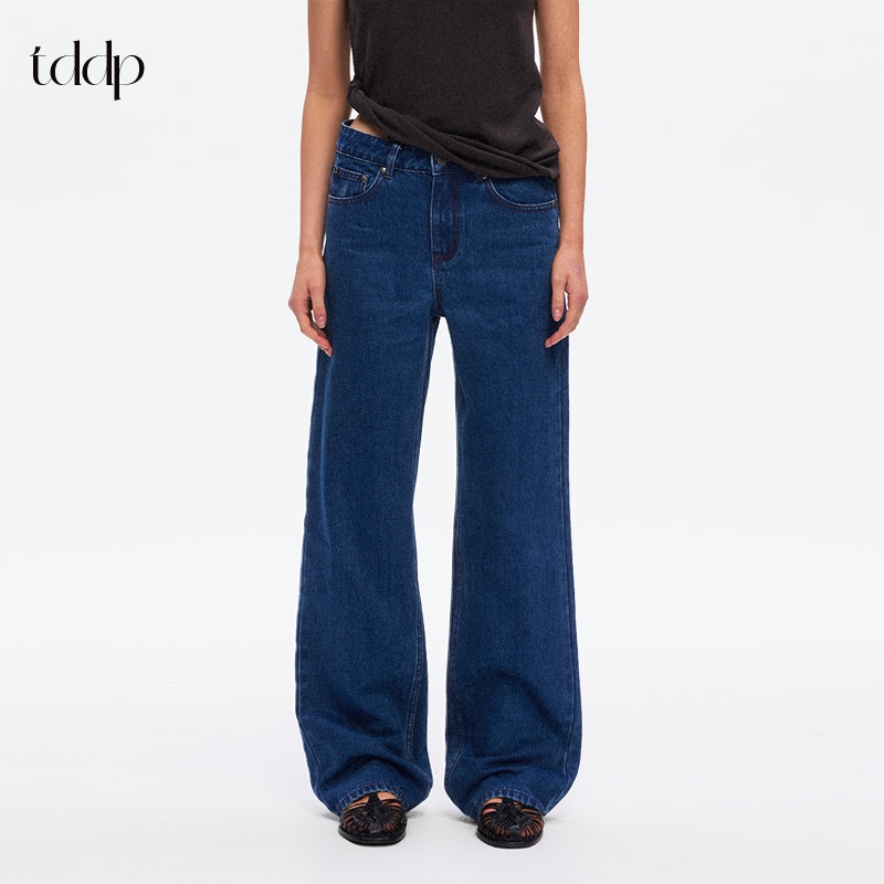 Tddp Retro Classic Dark Blue Jeans for Women 2026 New Autum Loose Slimming Straight Long Pants