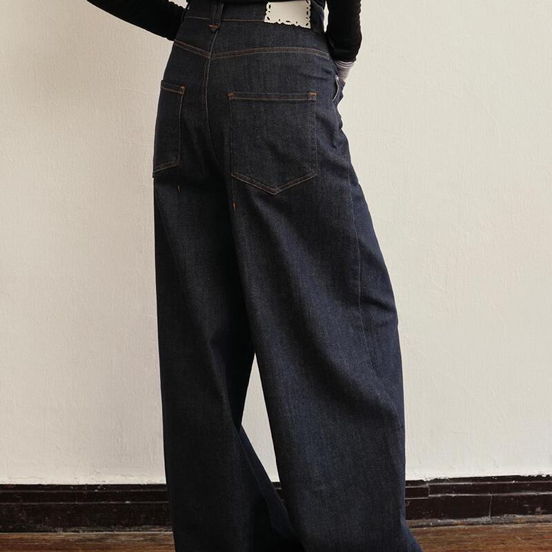 Tddp Non-Fading Wide-Leg Raw Denim Jeans for Women 2025 New Autumn Loose Drape Long Pants