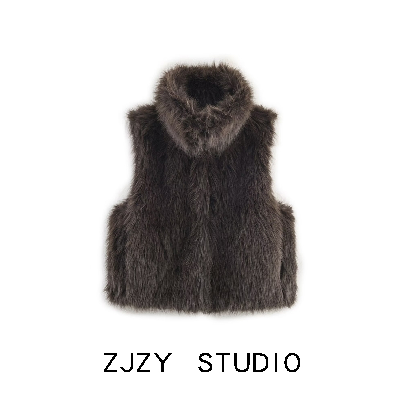 Zr European and American Style Za Women's Clothing New Fashion Versatile Stand-Up Collar Faux Fur Effect Vest 1255727