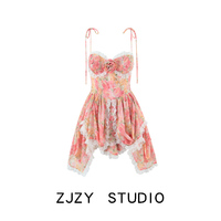 ZR European and American style ZA women's new style fashionable and versatile temperament flower irregular skirt suspender mini skirt