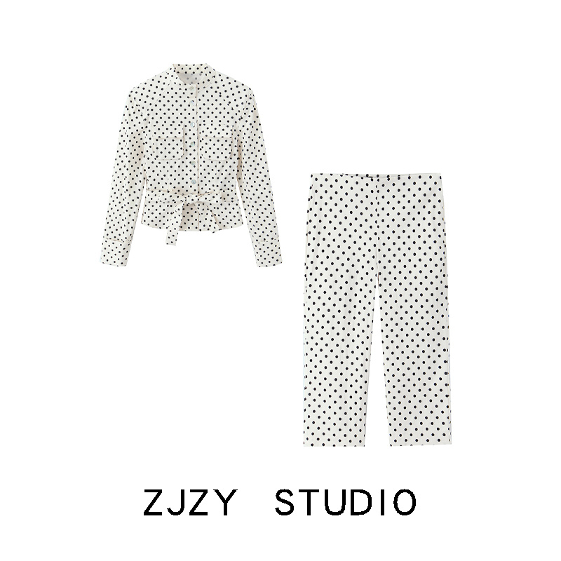 Zr European and American Style Za Women's Clothing New Polka Dot Shirt-Style Jacket Capri Pants 2010708 6929406
