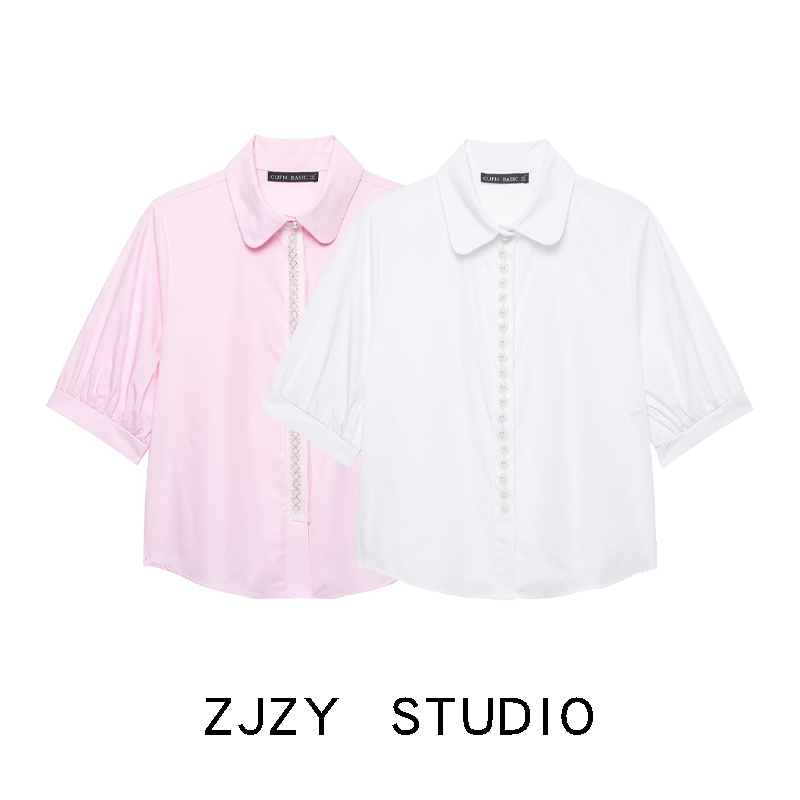 Zr European and American Style Za Women's Clothing New Fashion Versatile Faux Pearl Embellished Poplin Shirt 3564162 620