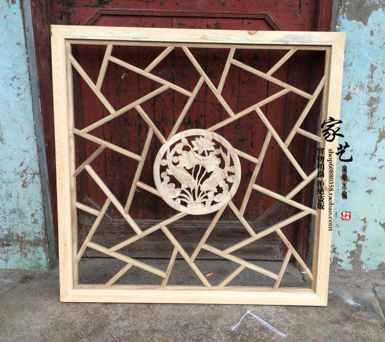 Wood carved solid wood aisle Corridor suspended ceiling Lattice Chinese decoration entrance partition Background wall Antique doors and windows screen