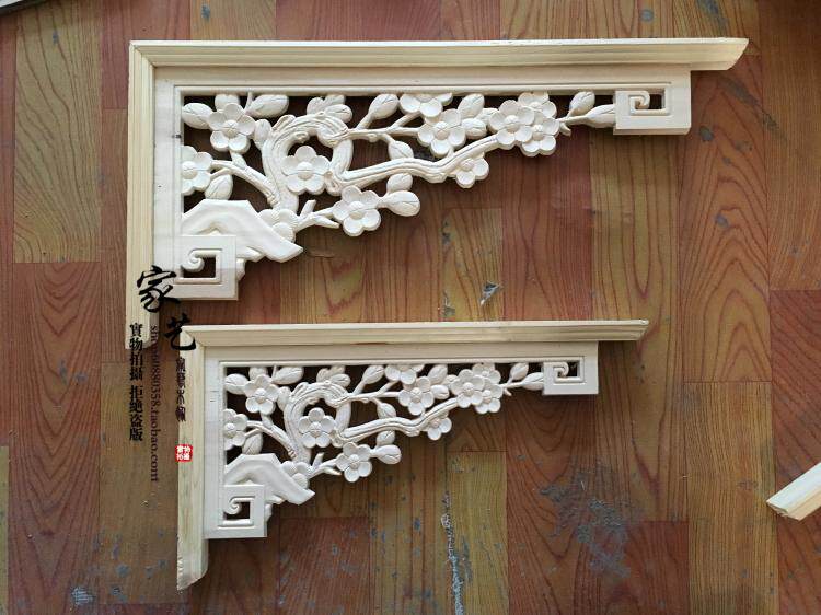 East Yang Wood Carving solid wood Chinese style flower lattice hanging down Xuanguan partition Background wall Pass door lintel Plum Blossom Gun Corner Flower