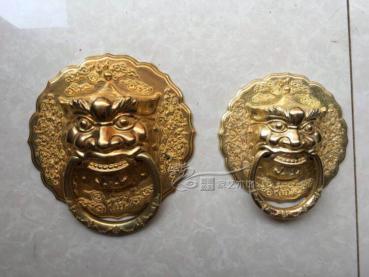 Imitation ancient pure all-copper door ring gate handle Chinese solid wood door ancient bronze lion head beast face temple hall door handle