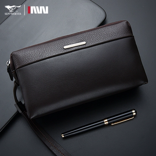 Septwolves, длинная кожаная сумка с петлей на руку с молнией, маленькая сумка клатч, воловья кожа, коллекция 2023, из натуральной кожи