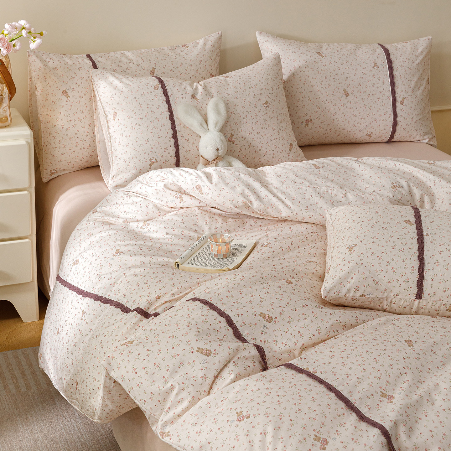 2026 New Pastoral Style All-Cotton Bedding Four-Piece Set 100% Pure Cotton Fresh Style Duvet Cover Dormitory Bed Sheet Three-Piece Set 4