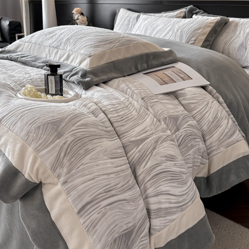 High-End Milk Velvet Four-Piece Bedding Set for Winter, Thickened and Warm, Double-Sided Flannel Duvet Cover, Winter Coral Velvet Bed Sheet
