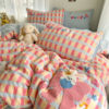 Thickened Brushed Cotton Four-Piece Set, Pure Cotton Towel Embroidered Cartoon Children's Duvet Cover, Bed Sheet Three-Piece Set, Bedding