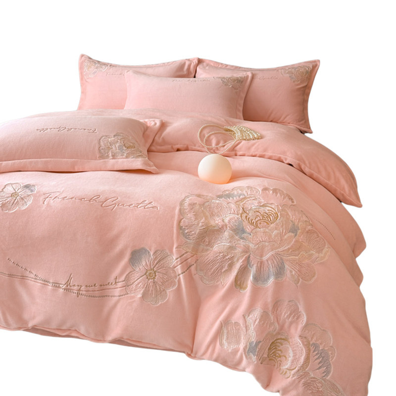 Light Luxury Milk Velvet Four-Piece Bedding Set for Winter 2025, New Thickened Warm Double-Sided Velvet Duvet Cover, Coral Velvet Bed Sheet