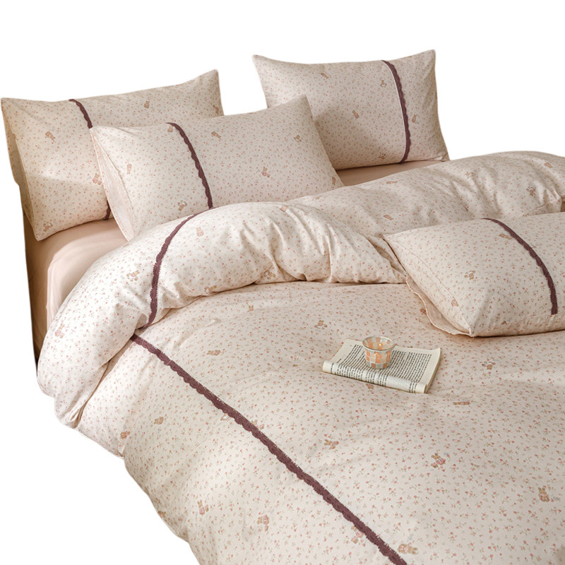 2026 New Pastoral Style All-Cotton Bedding Four-Piece Set 100% Pure Cotton Fresh Style Duvet Cover Dormitory Bed Sheet Three-Piece Set 4
