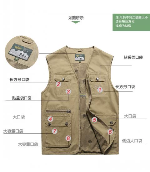 Bố mặc vest nam giản dị mùa hè nhiều túi cotton trung niên nam vest vest ngoài trời vest vai mỏng - Áo vest cotton