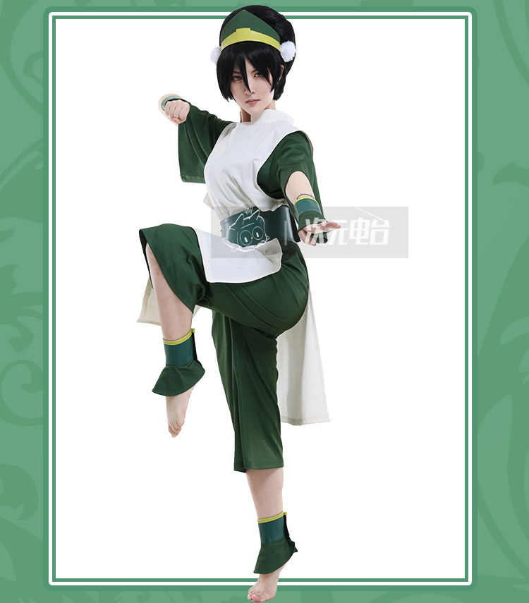 Avatar The Last Airbender Toph Beifong Green Battle Suit Cosplay Costume