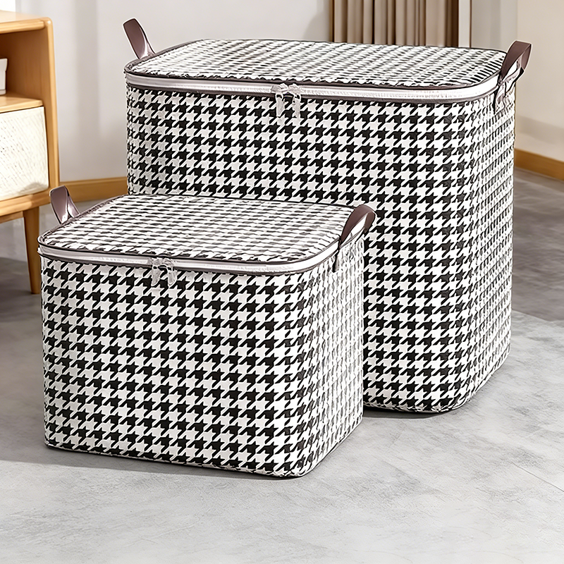 千鸟格加厚无纺布收纳袋衣柜整理收纳袋搬家大容量方便手提收