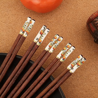 柿柿如意筷子家用筷子餐具精选竹筷子防滑10双装红木筷子防霉筷子
