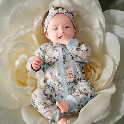 babycare山茶花连体衣婴儿爬服新生儿满月哈衣春秋包屁衣宝宝衣服