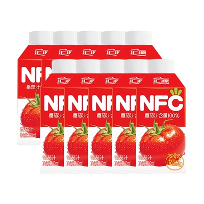 【超市独家】汇源100%果汁NFC番茄汁200ml*10非浓缩还原纯蔬果汁