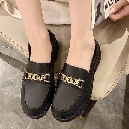 2025春秋女外穿时尚韩版百搭少女心单鞋防滑软底塑料扣乐福鞋厚底