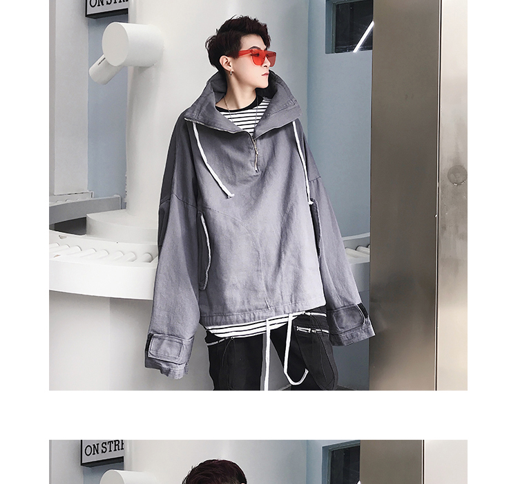 Mùa xuân mới châu Âu và Mỹ cao đường phố nam oversize lỏng cao cổ áo khoác denim bf gió nam và nữ áo khoác hip hop áo khoác dài