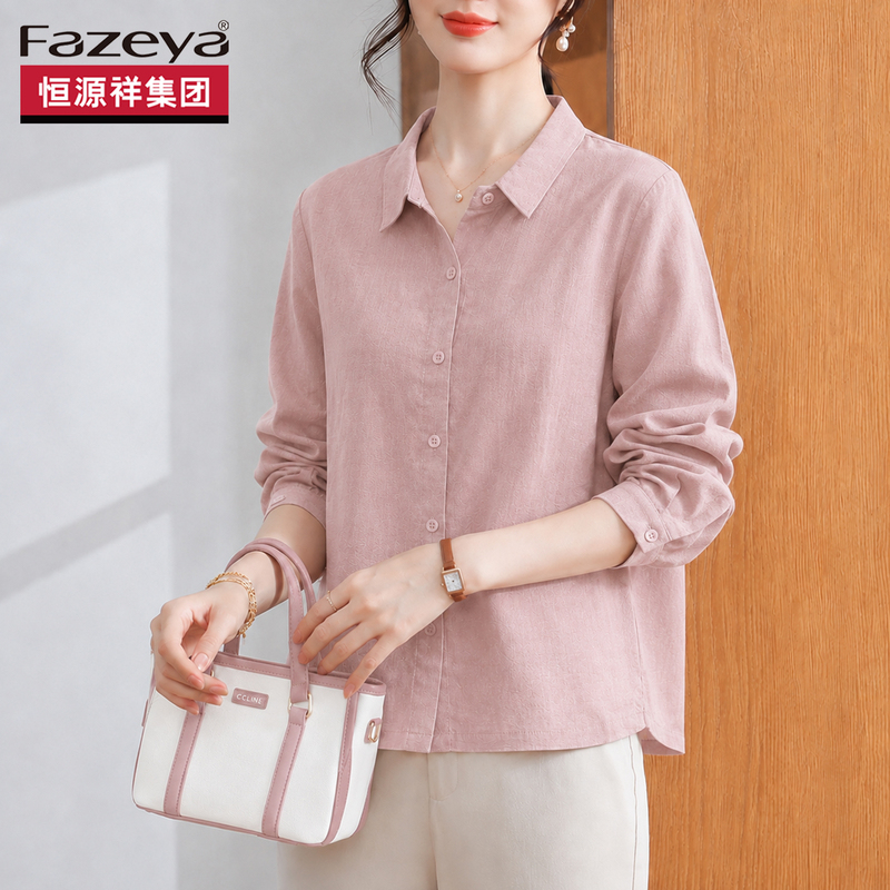 Hengyuanxiang Group Caiyang Light Luxury Linen Long-Sleeve Shirt for Women, Spring and Autumn 2026 New Style, Stylish and Age-Reducing Casual Shirt