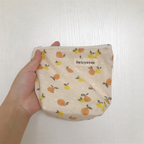 Homemade Fabric Handmade Girl Month Affair Bag Cute Grapefruit White Crummy Art Small Bag Zipper Containing Makeup Bag