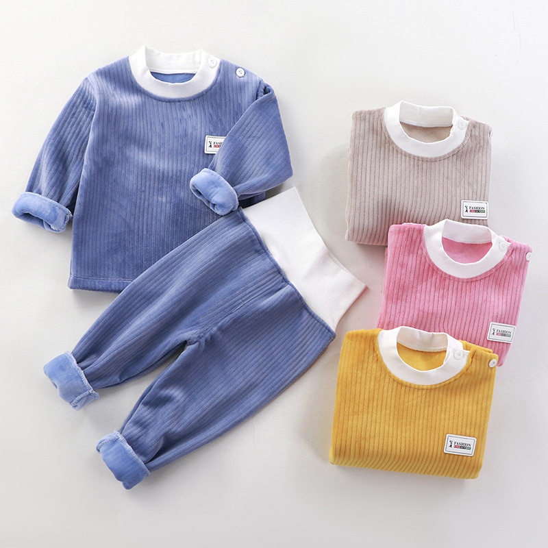 1 baby warm underwear suit 2 baby boy garnter thickened with two sets of autumn and winter double face suede warm pyjamas