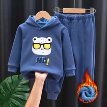 Childrens Sweater Suit Autumn winter Mens and womens Baoga suede thickened thermal necropolis Two sets casual sports plus velvety pants
