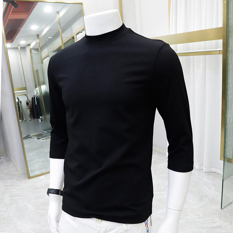 Men's Slim Fit Turtleneck Base Shirt with 3/4 Sleeves, Trendy Black Inner T-Shirt for Spring 2026