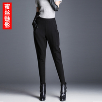 High-waisted Haren pants womens spring and autumn elastic waist small feet radish pants autumn and winter black loose casual pants slim pants