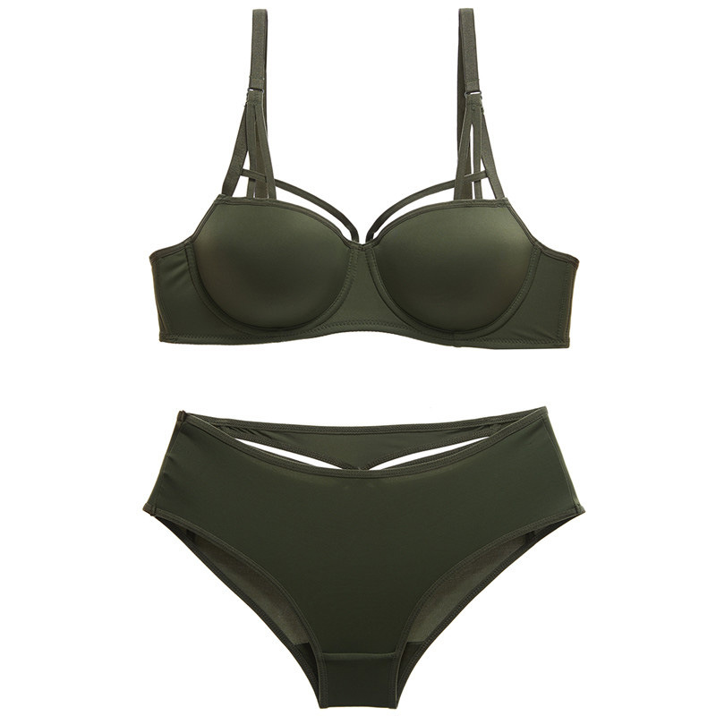 Upper and thin lower thick glossy glossy underwear suit Sexy to gather small breasts thick cups strap adjustment type collection of undermilk underwear