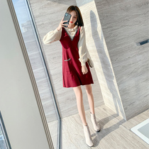 Autumn dress 2021 new fake two knitted sweater skirt female autumn winter Imperial sister temperament light mature wind skirt