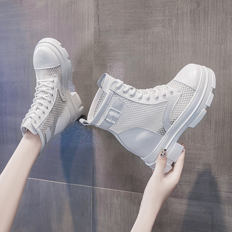 Thick Bottom White Short Boots Women's Shoes 2022 Summer New Pops Spring Autumn Single Boots Cool Thin inside heightening Martin boots