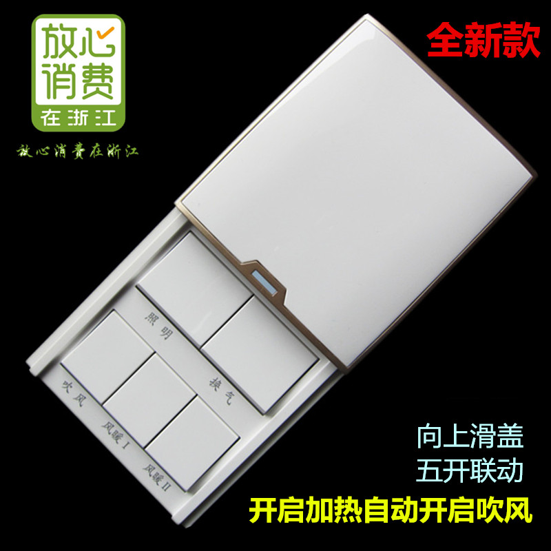 Integrated Ceiling Bath Bulwara Special Switch Bathroom Waterproof 86 Type Five Five Open Wind Warm 16A Linkage Type 5 Lianz Switch-Taobao