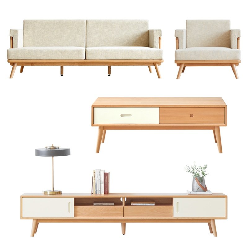 Xi family home living room complete furniture Nordic whole wood sofa small household tea table TV cabinet set