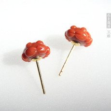 Серьги 石上花开手工雕刻 南红 新疆和田玉 螃蟹耳钉八方来财 富甲天下